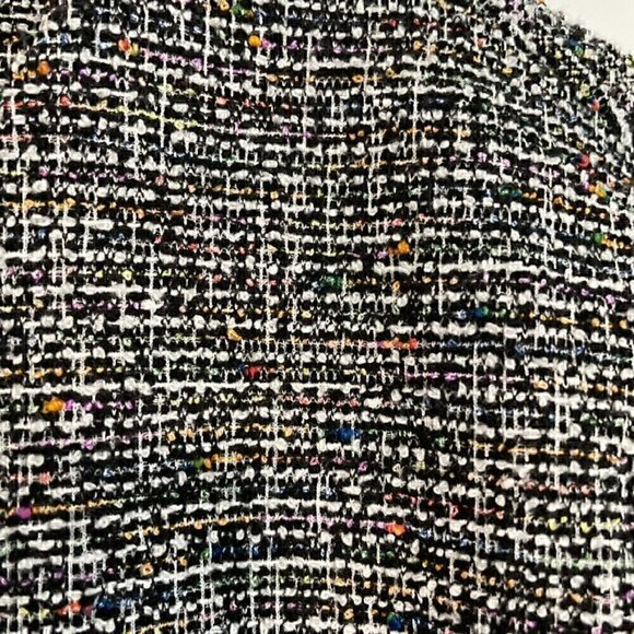 ANN TAYLOR LOFT Outlet Black White Rainbow Tweed Peplum Open Front Blazer Jacket - Picture 5 of 13